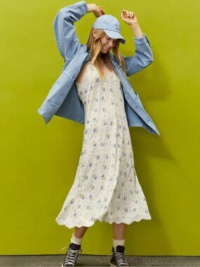 Aerie x Emily + Meritt Satin Slip Dress in Sea Salt NEW